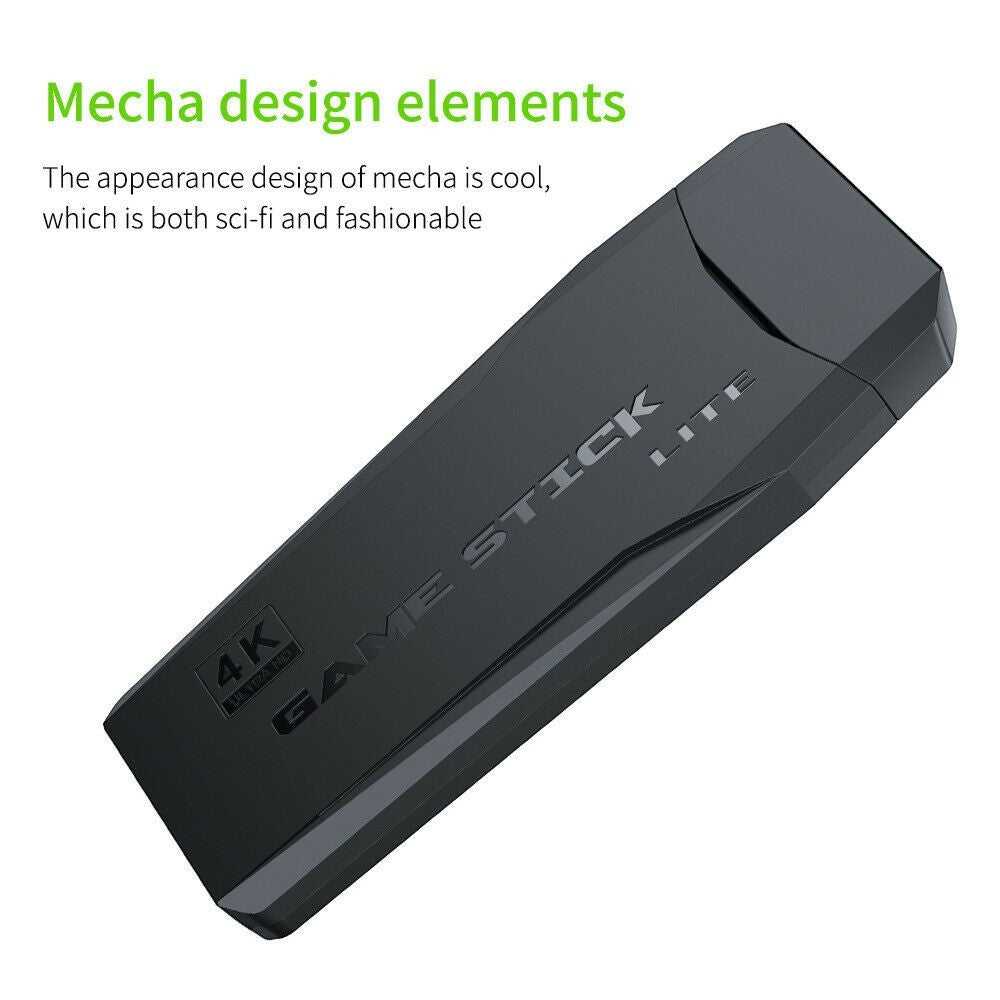 Rachidi Active 4K retro game console stick with a black mecha-inspired design for plug-and-play gaming.