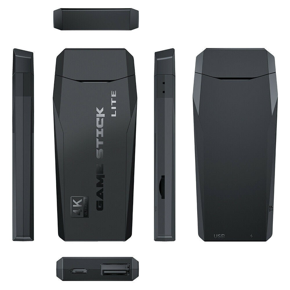 Rachidi Active 4K wireless game stick console with mecha-inspired black design and plug-and-play connectivity.