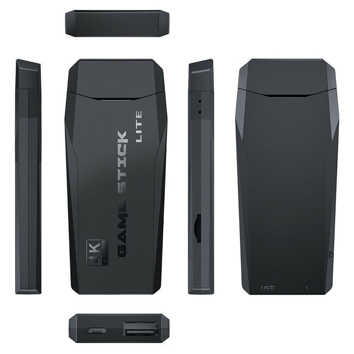 Rachidi Active 4K wireless game stick console with mecha-inspired black design and plug-and-play connectivity.