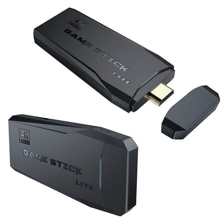 Rachidi Active 4K wireless game stick lite console with HDMI connector and sleek black mecha-inspired design.