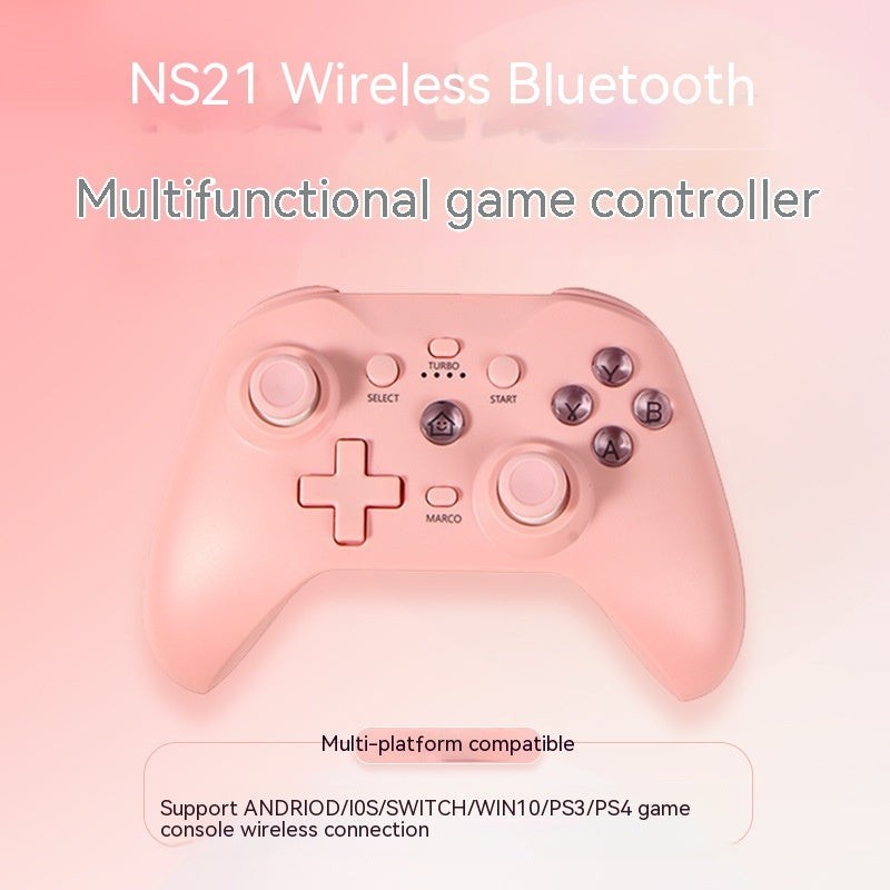Rachidi Active pink wireless Bluetooth game controller with vibration for Switch, PC, Android, and iOS devices.