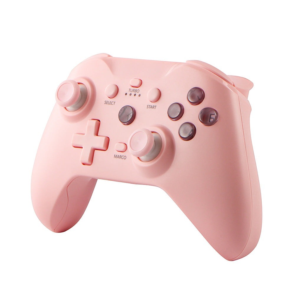 Rachidi Active pink wireless Bluetooth gaming controller with vibration for Switch, PC, and Android devices.