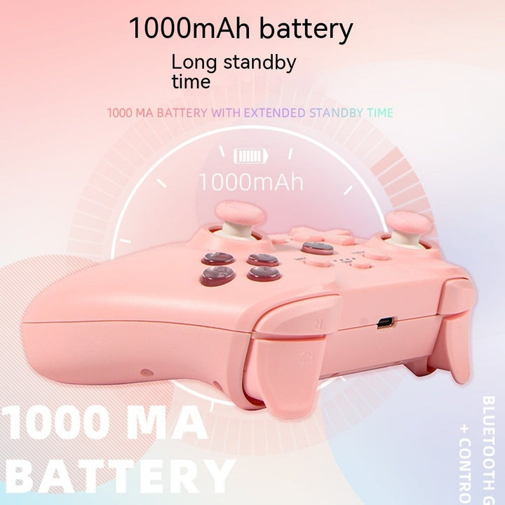 Rachidi Active pink wireless gaming controller with vibration, 1000mAh battery, and USB-C for Switch, PC, and Android