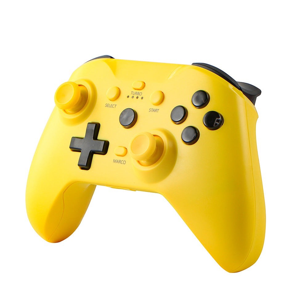 Rachidi Active yellow wireless Bluetooth game controller with vibration and USB-C for Switch, PC, and Android.